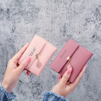 Новая корейская версия простого и симпатичного маленького кошелька, трехстворчатое портмоне для мелочи, Короткий женский кошелек для карт, держатель для карт Изображение