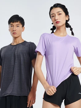 Новая походная функциональная футболка с круглым вырезом, пара быстросохнущих мужских и женских летних спортивных футболок из ледяного шелка с коротким рукавом. Изображение