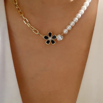Новое женское ювелирное ожерелье с подвеской и цветочным жемчугом, женское ювелирное ожерелье, богемное ожерелье для женщин, готическое Изображение