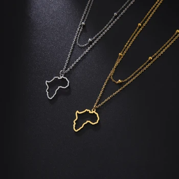 Новое модное ожерелье с подвеской в виде карты с вырезом для женщин, простое двухслойное ожерелье из нержавеющей стали, Ювелирный подарок Изображение