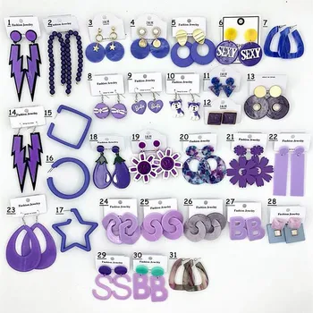 Новые Модные Фиолетовые Акриловые Длинные Висячие серьги с геометрическим круглым кругом Для женщин, ювелирных изделий и подарков для девочек Изображение