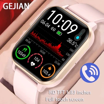 Новые смарт-часы с диагональю 1,83 дюйма, мониторинг сердечного ритма, артериального давления, температуры, IP68, Водонепроницаемые смарт-часы для звонков по Bluetooth Изображение