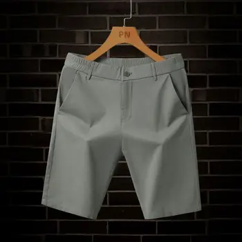 Новый стиль, летние мужские повседневные удобные однотонные шорты, мешковатые шорты для бега трусцой, эластичный пояс, карманы, Шорты длиной до колен, 2023 C90 Изображение