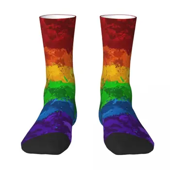 Носки с радужными брызгами краски, гей-прайд, ЛГБТ-любовь, мужские женские зимние чулки с принтом Изображение