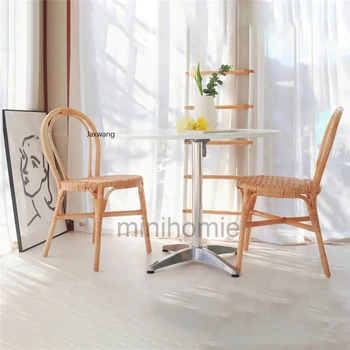 Обеденный стул из ротанга для кухни, для отдыха, Обеденные стулья для помещений с одной спинкой, мебель для дома, Минималистичные стулья со спинкой mc Изображение