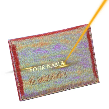 Обложка для паспорта из искусственной кожи с выгравированным именем, женская проездная карта, билет, держатель для паспорта, индивидуальный дорожный чехол, пакет для паспорта Изображение