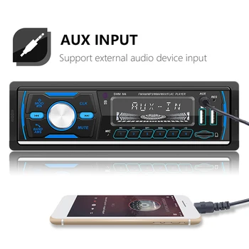 Одноместный автомобильный стерео 1Din, MP3-плеер в приборной панели, автомагнитола, Bluetooth, USB, AUX, FM-радио, стереозвук. Эффект Изображение