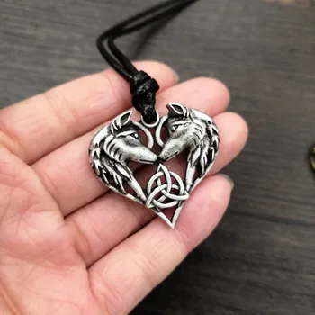 Ожерелье SanLan celtics wolf, украшения в виде сердца для норвежской пары викингов Изображение