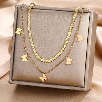Ожерелье с бабочками из нержавеющей стали для женщин, ювелирные изделия Изображение