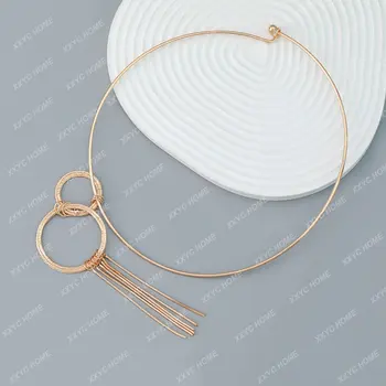 Ожерелье с круглым воротником из сплава в стиле хип-хоп, женское ожерелье с металлической кисточкой, новинка Изображение