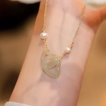 Ожерелья из натурального хотанского нефрита в форме сердца, новый высококачественный легкий роскошный дизайн, романтическая цепочка на ключицу, серебряные украшения Изображение
