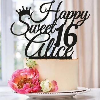 Персонализированный топпер для торта Sweet 16 С Днем рождения, Топпер для торта Happy Custom, Топпер для торта Happy Birthday, Топпер для торта Изображение