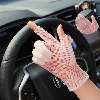 Перчатки для верховой езды на открытом воздухе, нескользящие Защитные летние женские перчатки Ice Silk, дышащие солнцезащитные перчатки для вождения Изображение