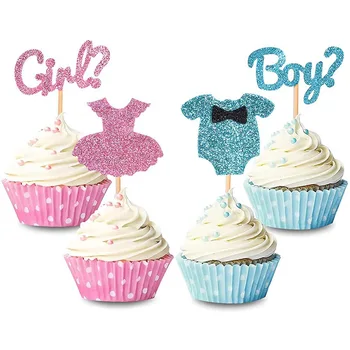 Плагин для украшения торта с указанием пола, сине-розовые бирки на день рождения для мальчиков и девочек, принадлежности для украшения тортов Изображение