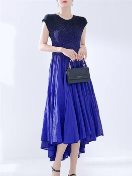 Плиссированное женское элегантное платье средней длины с развитой талией, летнее свободное винтажное платье 2023 г. Изображение