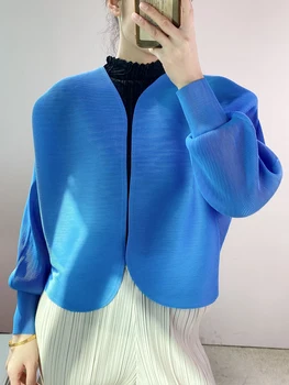 Плиссированные куртки Miyake, женские Весенние новинки 2023, однотонный повседневный кардиган, свободные короткие пальто с длинными рукавами, дизайнерская одежда Изображение