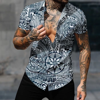 Повседневная гавайская рубашка для мужчин, модный короткий рукав с рисунком Пейсли, 3D-принт, уличная одежда в стиле харадзюку, уютная пляжная одежда Изображение