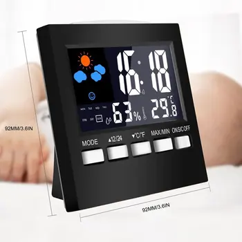 Погодные часы Погодный электронный будильник Измеритель температуры и влажности Цветной экран Цифровой дисплей Термометр Часы влажности Изображение