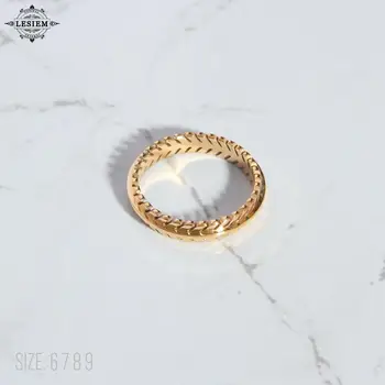 Подвески из смолы LESIEM Золотого цвета размер 6 7 8 Женское кольцо в виде хвоста, кольцо с оливковым листом, выдолбленный узор, мужское кольцо, летние украшения Изображение