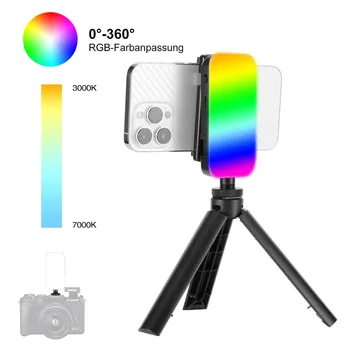 Подсветка камеры Светодиодная RGB лампа заполняющего света с зажимом-держателем для телефона для iPhone 14 13 12 Портативный фотографический светильник с мини-штативом Изображение