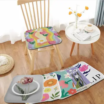 Подушка для сиденья в стиле тюльпан с утренним цветочным рисунком, Офисный обеденный табурет, губчатый коврик для дивана, нескользящие подушки для стульев Изображение