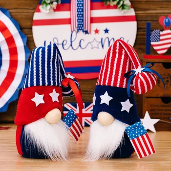 Праздничная вязаная шапочка для вечеринки в честь Дня независимости, Безликая кукла с декором в виде гномов-флагов, Американская Патриотическая кукла-гном, орнамент 4 июля Изображение