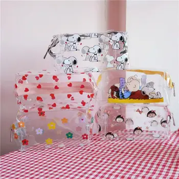 Прозрачная сумка для хранения из мультфильма Snoopy Kawaii Chibi Maruko-Chan, Студенческая косметичка большой емкости, Водонепроницаемая Сумка для хранения, Сумка для ручек Изображение