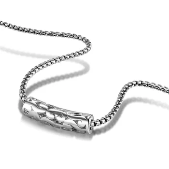 Простота дизайна Серебряное ожерелье 925 пробы, выдолбленная длинная подвеска в виде трубы, цепочка-коробочка, Гламур Для женщин, мужские украшения, свадебный подарок для вечеринки Изображение