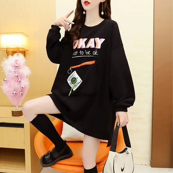 Пуловер Женский Осень 2021, новый Корейский топ с буквенным принтом Smile, свободные топы с длинными рукавами, толстовка Оверсайз, осенняя одежда для женщин Изображение