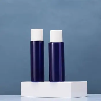 Пустой пластиковый ПЭТ Синий контейнер для косметического шампуня и лосьона объемом 200 мл 250 МЛ, бутылка многоразового использования с белой завинчивающейся крышкой Изображение