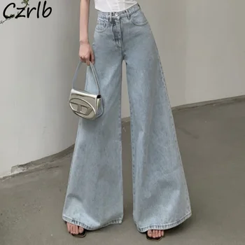 Расклешенные джинсы, женская летняя уличная одежда в корейском стиле, Ulzzang, Свободная, винтажная, индивидуальность, женские шикарные, простые, универсальные. Изображение
