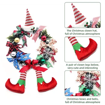 Рождественский венок, декор входной двери, Рождественский венок с декором для ног клоуна, искусственный дверной венок, орнамент Изображение