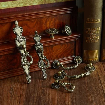 Ручки ящиков из античной бронзы и цинкового сплава, ручки для мебели, Кухонный шкаф, Дверные ручки в стиле Ретро Изображение
