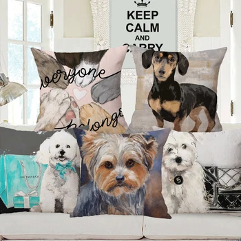 Ручная роспись Йоркширский терьер Такса Чехлы для подушек для собак Домашний Декоративный Чехол для дивана Изображение