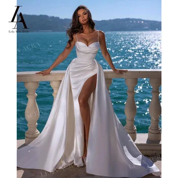 Свадебное платье Русалки без рукавов LelaAcra 2023, атласное платье принцессы со съемным шлейфом, платье невесты SM101, большие размеры, Vestido de Noiva Изображение