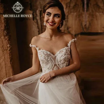 Свадебные платья трапециевидной формы Michelle Royce для женщин 2022 г., аппликации, свадебное платье в форме сердца со шлейфом, Vestidos De Novia Изображение