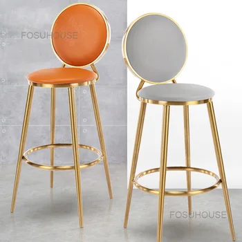 Скандинавские Креативные Железные Барные стулья, Мебель для кухни для отдыха, Современные Простые Семейные Барные стулья с кожаной спинкой, Роскошный Художественный Высокий барный стул Изображение