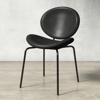 Скандинавские обеденные стулья для кухни, современный минималистичный Роскошный кожаный обеденный стул, домашняя спинка, одноместный креативный дизайнерский стул MC Изображение