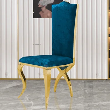 Скандинавские обеденные стулья Мебель для дома Европейский Легкий Роскошный Обеденный стол из нержавеющей стали со спинкой Ресторанный Кухонный стул Изображение