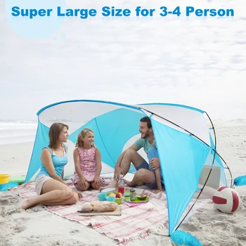 Складная пляжная палатка из полиэстера, открытый пляжный тент типа лодки, палатки с акульей пастью, сине-белые 240 см * 180 см * 150 см Изображение