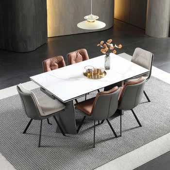 Складной кухонный обеденный стол Телескопическая прямоугольная итальянская столешница из белого мрамора, элитная ресторанная мебель Mesa Plegables Изображение