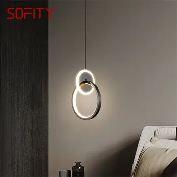 Современная черная медная люстра SOFITY LED 3 цвета, креативный декоративный подвесной светильник для домашней спальни. Изображение
