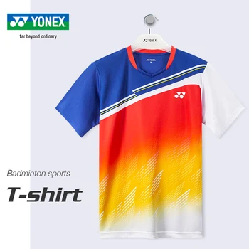 Спортивная футболка Yonex, теннисная одежда, быстросохнущая майка для бадминтона, короткий рукав, мужчины, женщины, лето 110472BCR Изображение