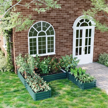 Стальная приподнятая садовая клумба, набор из 5 больших коробчатых кашпо для уличных растений Овощи Цветы зелень, 8x8x1ft, зеленый Изображение