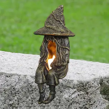 Статуя сидящей ведьмы на Хэллоуин, садовое украшение из светодиодной смолы, электронный художественный декор, свет, подарочная декоративная лампа для газона в саду Изображение