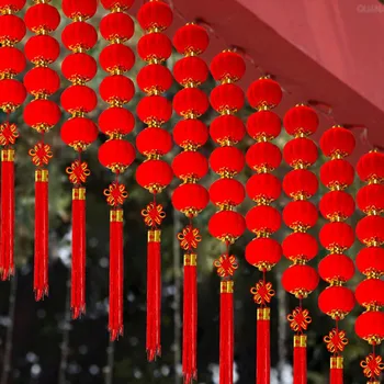 Стекающиеся Маленькие красные фонарики Подвесные украшения для весеннего фестиваля И Новогодние фестивальные подвески Комнатный бонсай Outdoo Изображение