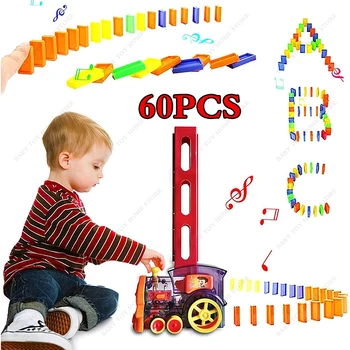Строительные блоки поезда Domino, игрушки, электропоезд Domino Rally, автоматическая игрушка со световой и звуковой конструкцией для детей в возрасте от 3 + Изображение