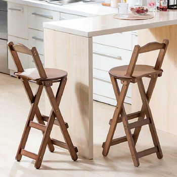 Стулья для кухни, складной стул, табурет, креативный кухонный кассир, простой круглый стул, обеденный стул, деревянный переносной высокий стул, простой Изображение