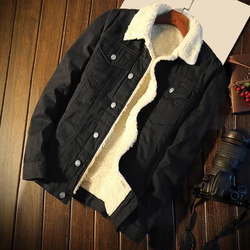 Супер мягкие популярные пуговицы с лацканами, джинсовая куртка, зимняя мужская джинсовая верхняя одежда, однотонный цвет для офиса Изображение