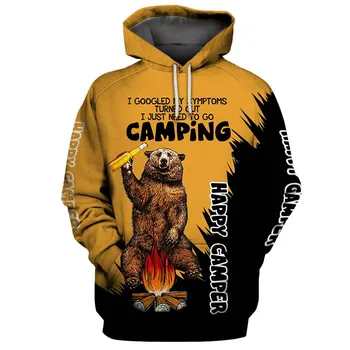 Толстовка HX Happy Camper с 3D рисунком медведя, мне просто нужно отправиться в поход, толстовки с капюшоном, повседневный пуловер, Спортивная одежда, мужская одежда Изображение